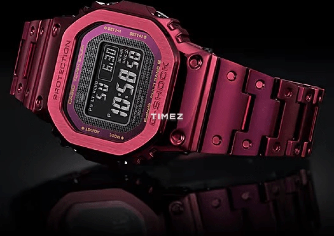 卡西欧,G-SHOCK 49.30x43.20毫米,49.30x43.20毫米,不锈钢,红色,石英,倒计时,计时,月历,星期历,矿物水晶,方形,GMWB5000RD,GMWB5000RD-4