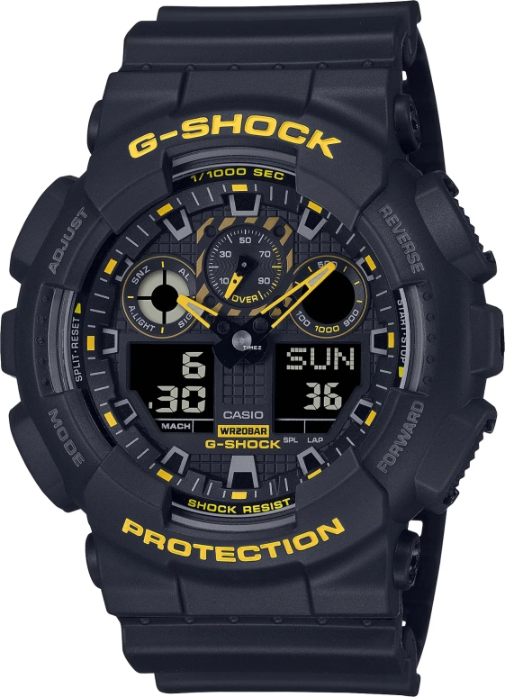 卡西欧,G-SHOCK 55x51.20毫米,55x51.20毫米,合成树脂,黑色,石英,倒计时,计时,月历,星期历,矿物水晶,圆形,GA100CY,GA100CY-1A