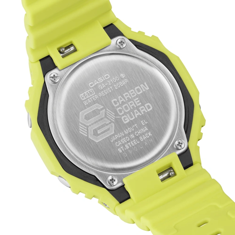 卡西欧,G-SHOCK 48.50x45.40毫米,48.50x45.40毫米,碳纤维,生物基,合成树脂,黄色,石英,倒计时,计时,月历,星期历,矿物水晶,圆形,GA2100,GA2100-9A9
