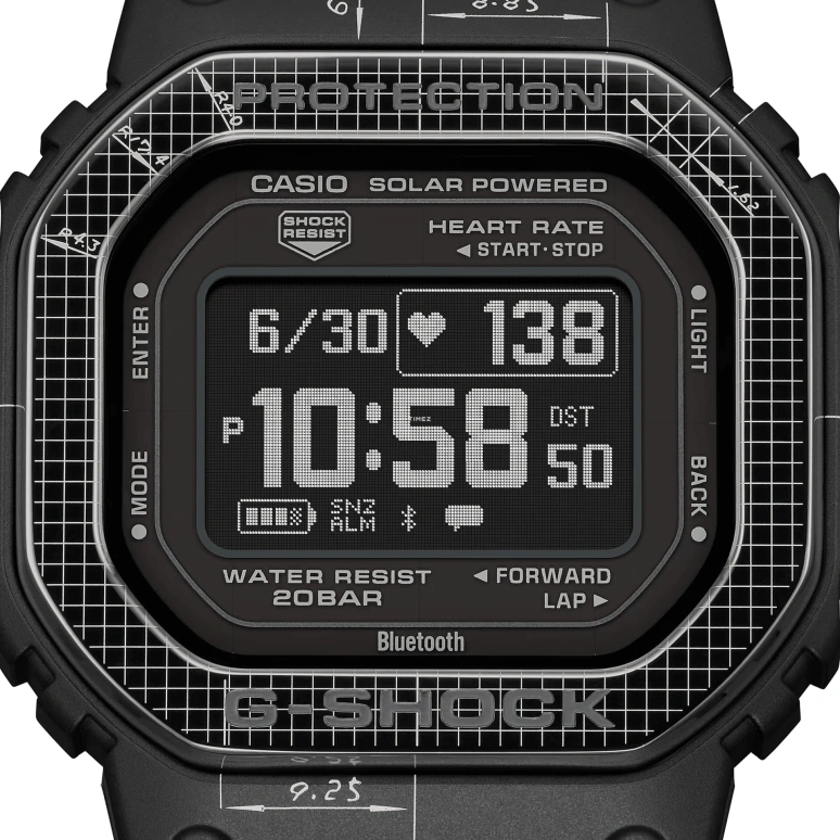Casio,G-SHOCK 51.10x44.50mm,51.10x44.50mm,Bio-sourced,Black,Quartz,Chronograph,Moonphase,Month,Date,Hardlex,Square,DW,DW-H5600EX-1