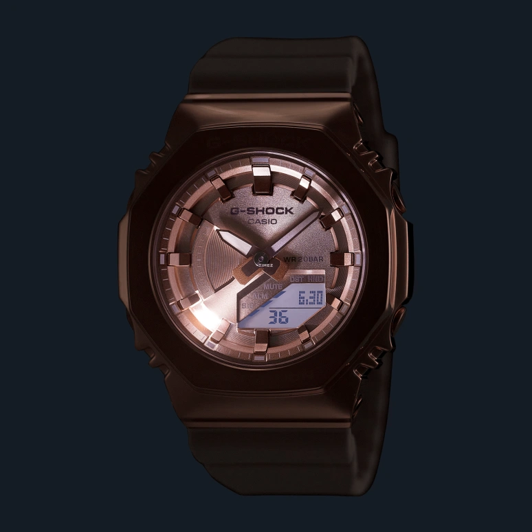 卡西欧,G-SHOCK 40.40毫米,40.40毫米,合成树脂,粉金色,石英,倒计时,计时,月历,星期历,矿物水晶,八角形,GMS2100PG,GMS2100PG-4A