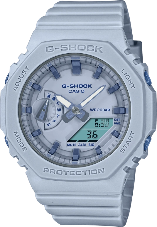 卡西欧,G-SHOCK 46.20x42.90毫米,46.20x42.90毫米,合成树脂,碳纤维,蓝色,石英,倒计时,计时,月历,星期历,矿物水晶,圆形,GMAS2100BA22