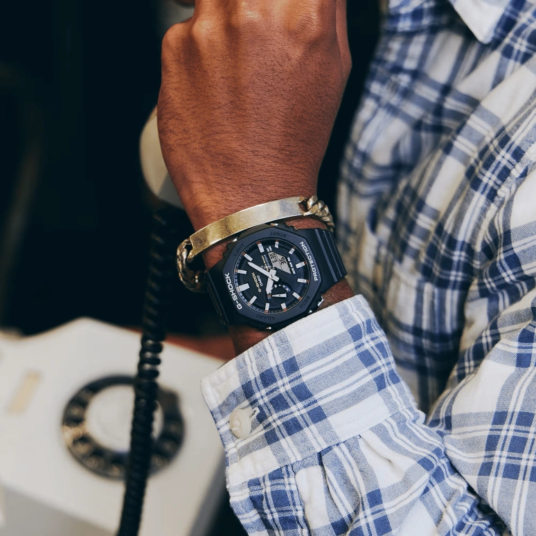 卡西欧,G-SHOCK 45.40毫米,45.40毫米,碳纤维,生物基,合成树脂,黑色,石英,倒计时,计时,月历,星期历,矿物水晶,八角形,GA2100RL,GA2100RL-1A