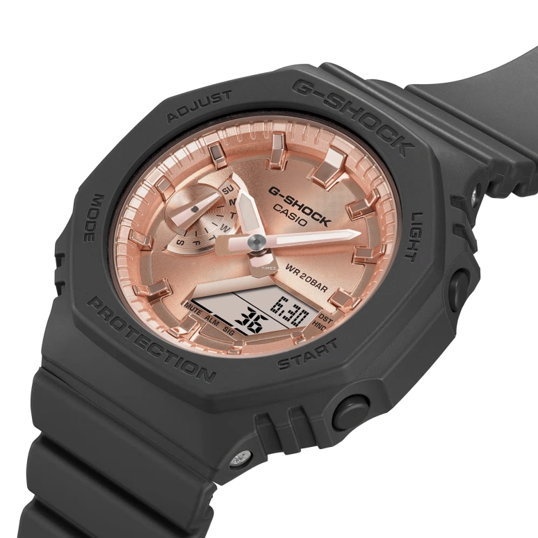 卡西欧,G-SHOCK 42.90毫米,42.90毫米,碳纤维,合成树脂,玫瑰金色,石英,倒计时,计时,月历,星期历,矿物水晶,八角形,GMAS2100MD1A
