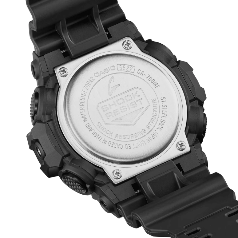 卡西欧,G-SHOCK 53.40毫米,53.40毫米,生物基,合成树脂,黑色,石英,倒计时,计时,月历,星期历,矿物水晶,圆形,GA700MF,GA700MF-1A