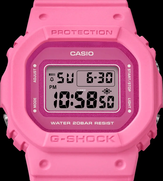 卡西欧,G-SHOCK 45.70x40.50毫米,45.70x40.50毫米,生物基,合成树脂,粉色,石英,倒计时,计时,月历,星期历,矿物水晶,玻璃,方形,GMDS5610PP,GMDS5610PP-4