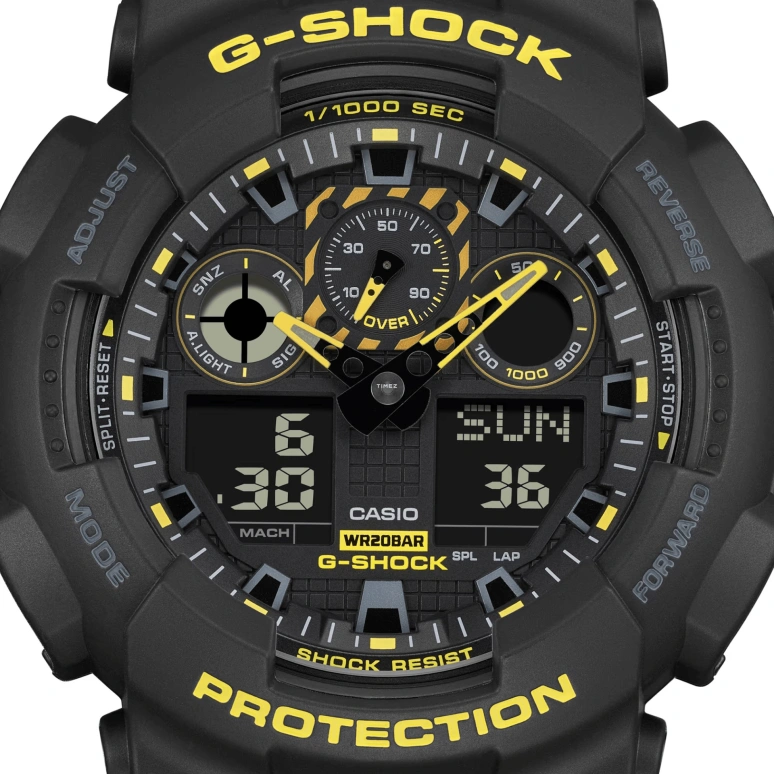 卡西欧,G-SHOCK 55x51.20毫米,55x51.20毫米,合成树脂,黑色,石英,倒计时,计时,月历,星期历,矿物水晶,圆形,GA100CY,GA100CY-1A