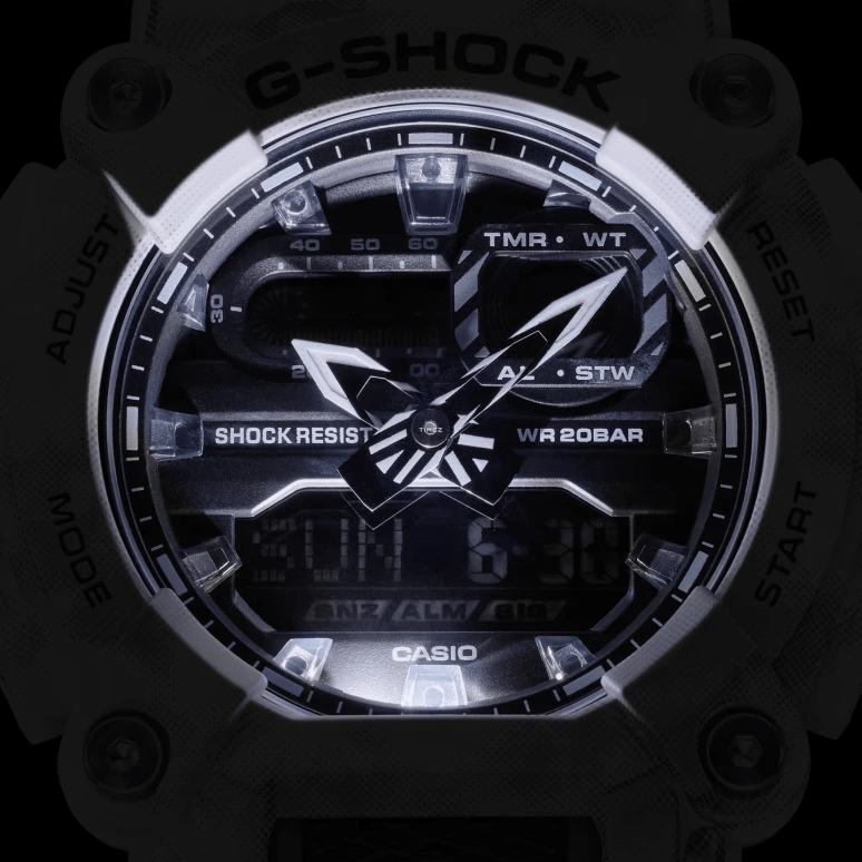 卡西欧,G-SHOCK 52.80x49.50毫米,52.80x49.50毫米,合成树脂,黑色,石英,倒计时,计时,月历,星期历,矿物水晶,圆形,GA900GC,GA900GC-7A