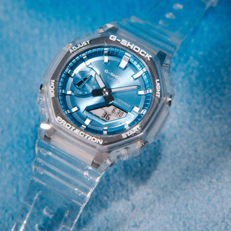 卡西欧,G-SHOCK 48.50x45.40毫米,48.50x45.40毫米,碳纤维,合成树脂,蓝色,石英,倒计时,计时,月历,星期历,矿物水晶,八角形,GA2100BM,GA2100BM-7A2