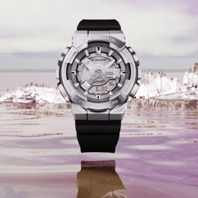 卡西欧,G-SHOCK 46x42毫米,46x42毫米,合成树脂,精钢,银色,石英,倒计时,计时,月历,星期历,矿物水晶,圆形,GMS110,GMS110-1A