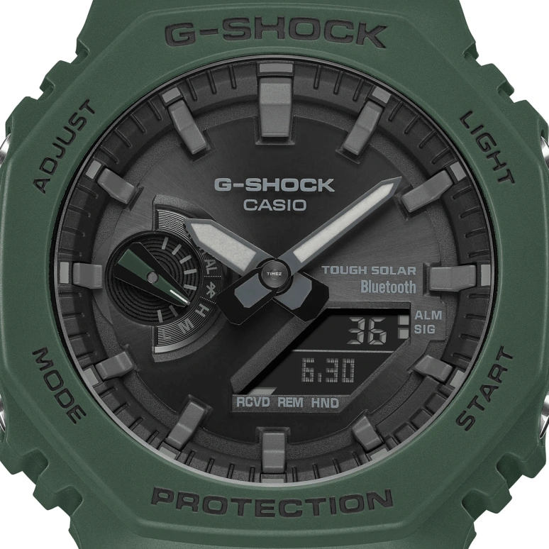 卡西欧,G-SHOCK 48.50x45.40毫米,48.50x45.40毫米,合成树脂,碳纤维,黑色,石英,倒计时,计时,月历,星期历,矿物水晶,圆形,GAB2100,GAB2100-3A
