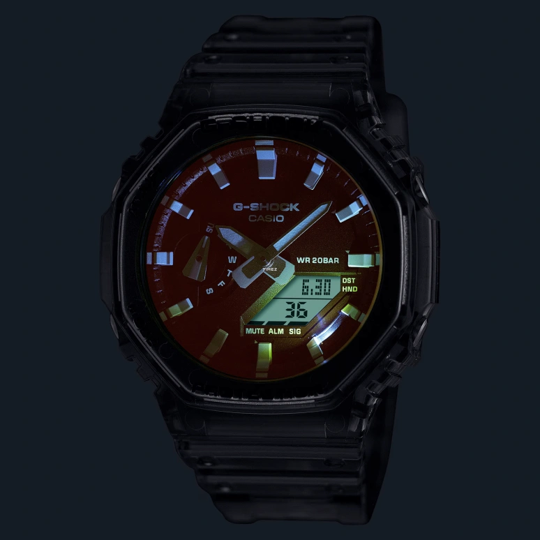 卡西欧,G-SHOCK 48.50x45.40毫米,48.50x45.40毫米,碳纤维,合成树脂,渐变色,蓝色,石英,倒计时,计时,月历,星期历,矿物水晶,八角形,GA2100TLS,GA2100TLS-8A