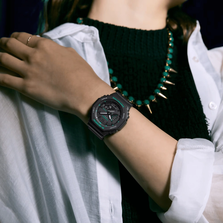卡西欧,G-SHOCK 46.20x42.90毫米,46.20x42.90毫米,碳纤维,黑色,石英,倒计时,计时,月历,星期历,矿物水晶,八角形,GMAS2100GA,GMAS2100GA-1A