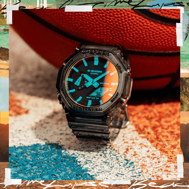 卡西欧,G-SHOCK 48.50x45.40毫米,48.50x45.40毫米,碳纤维,合成树脂,渐变色,蓝色,石英,倒计时,计时,月历,星期历,矿物水晶,八角形,GA2100TLS,GA2100TLS-8A