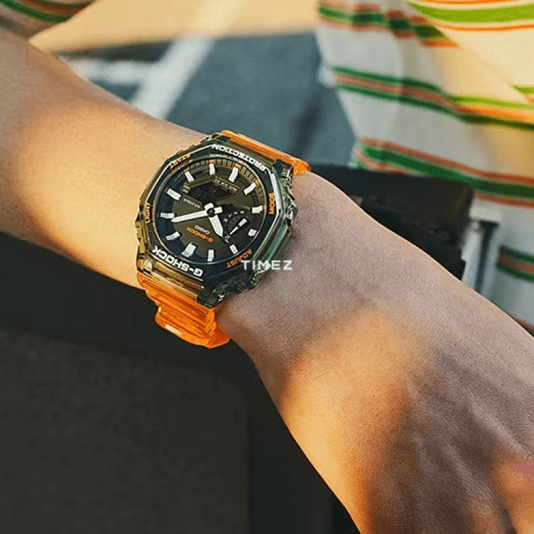 卡西欧,G-SHOCK 48.50x45.40毫米,48.50x45.40毫米,碳纤维,合成树脂,橄榄绿色,石英,倒计时,计时,月历,星期历,矿物水晶,八角形,GA2100HC,GA2100HC-4A