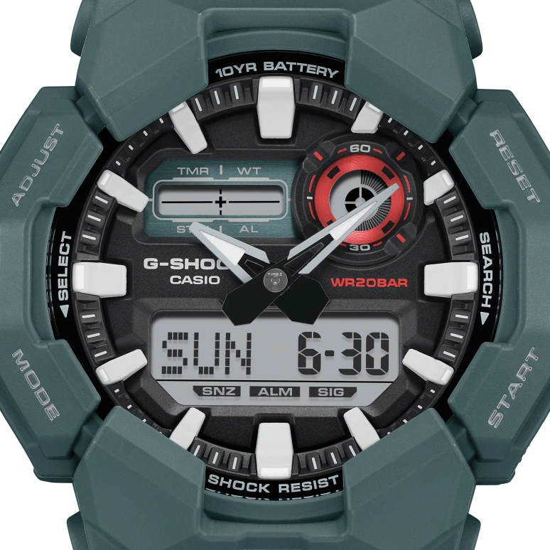 卡西欧,G-SHOCK 51.90毫米,51.90毫米,生物基,碳纤维,合成树脂,黑色,石英,倒计时,计时,月历,星期历,矿物水晶,圆形,GA010,GA010-2A