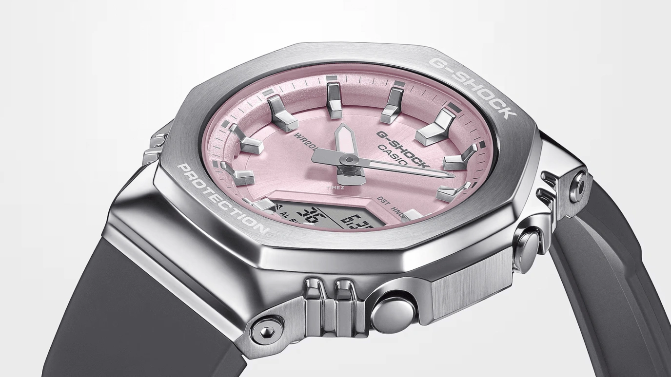卡西欧,G-SHOCK 45.90x40.50毫米,45.90x40.50毫米,合成树脂,粉红色,石英,倒计时,计时,月历,星期历,矿物水晶,八角形,GMS2110,GMS2110-4A