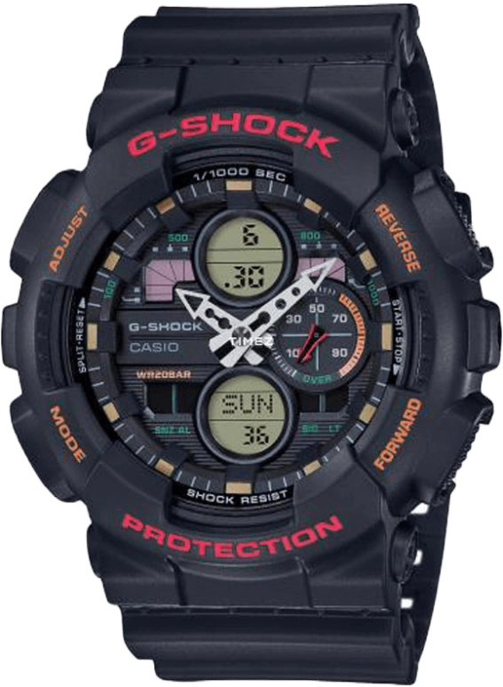 卡西欧,G-SHOCK 55x51.20毫米,55x51.20毫米,合成树脂,黑色,蓝色,紫色,红色,石英,GA,GA-140-1A4