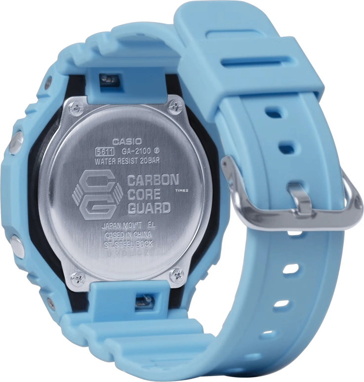 卡西欧,G-SHOCK 48.50x45.40毫米,48.50x45.40毫米,碳纤维,生物基,合成树脂,蓝色,石英,倒计时,计时,月历,星期历,矿物水晶,八角形,GA2100,GA2100-2A2