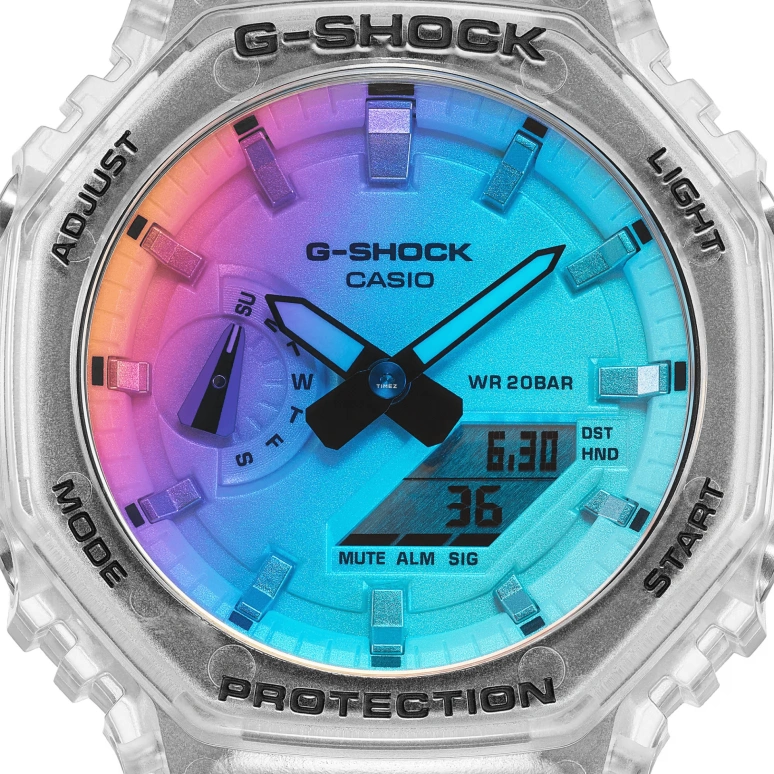 卡西欧,G-SHOCK 48.50x45.40毫米,48.50x45.40毫米,合成树脂,碳纤维,渐变色,蓝色,石英,倒计时,计时,月历,星期历,矿物水晶,八角形,GA2100SRS,GA2100SRS-7A