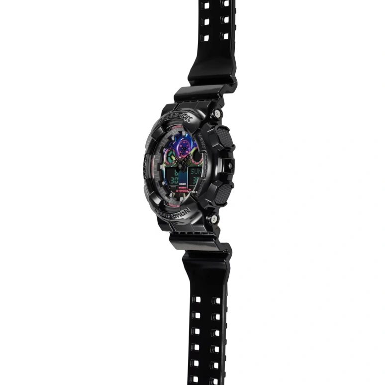 卡西欧,G-SHOCK 55x51.20毫米,55x51.20毫米,合成树脂,多色,石英,倒计时,计时,月历,星期历,矿物水晶,圆形,GA100RGB,GA100RGB-1A