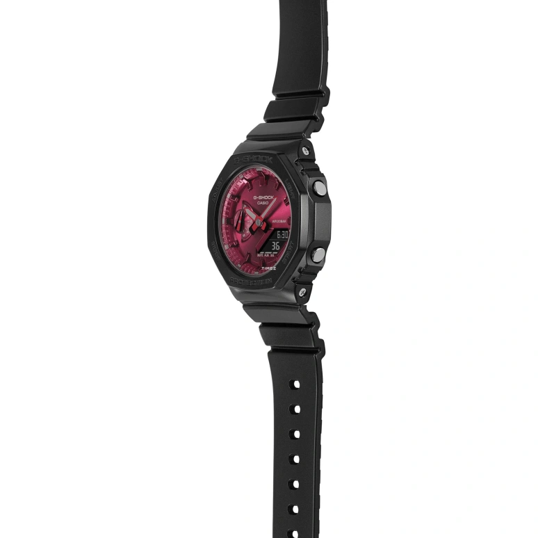 卡西欧,G-SHOCK 46.20x42.90毫米,46.20x42.90毫米,合成树脂,碳纤维,酒红色,石英,倒计时,计时,月历,星期历,矿物水晶,圆形,GMAS2100RB1A