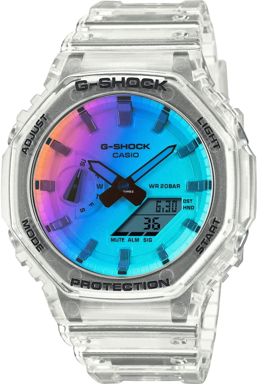 卡西欧,G-SHOCK 48.50x45.40毫米,48.50x45.40毫米,合成树脂,碳纤维,渐变色,蓝色,石英,倒计时,计时,月历,星期历,矿物水晶,八角形,GA2100SRS,GA2100SRS-7A
