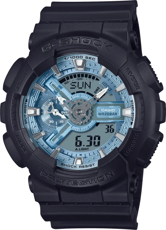卡西欧,G-SHOCK 55x51.20毫米,55x51.20毫米,合成树脂,蓝色,石英,倒计时,计时,月历,星期历,矿物水晶,圆形,GA110CD,GA110CD-1A2