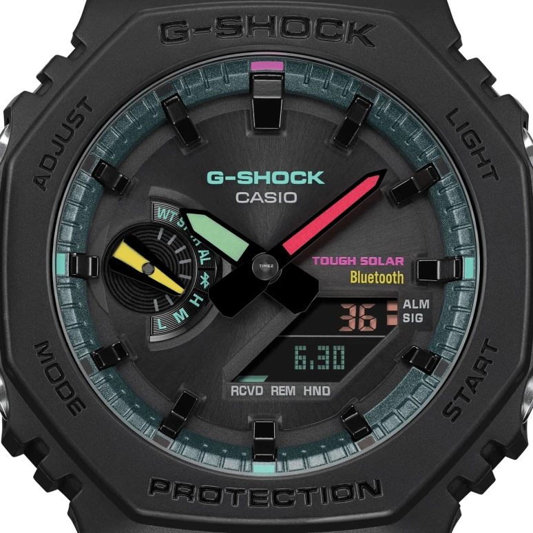 卡西欧,G-SHOCK 45.40毫米,45.40毫米,碳纤维,生物基,合成树脂,黑色,石英,倒计时,计时,月历,星期历,矿物水晶,八角形,GAB2100MF,GAB2100MF-1A