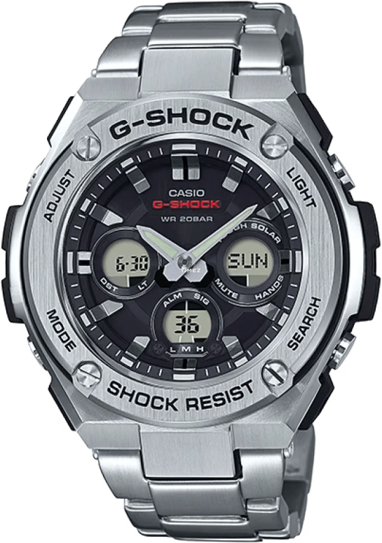 卡西欧,G-STEEL 49.30毫米,49.30毫米,合成树脂,黑色,石英,倒计时,计时,月历,星期历,矿物水晶,圆形,GSTS310D,GSTS310D-1A