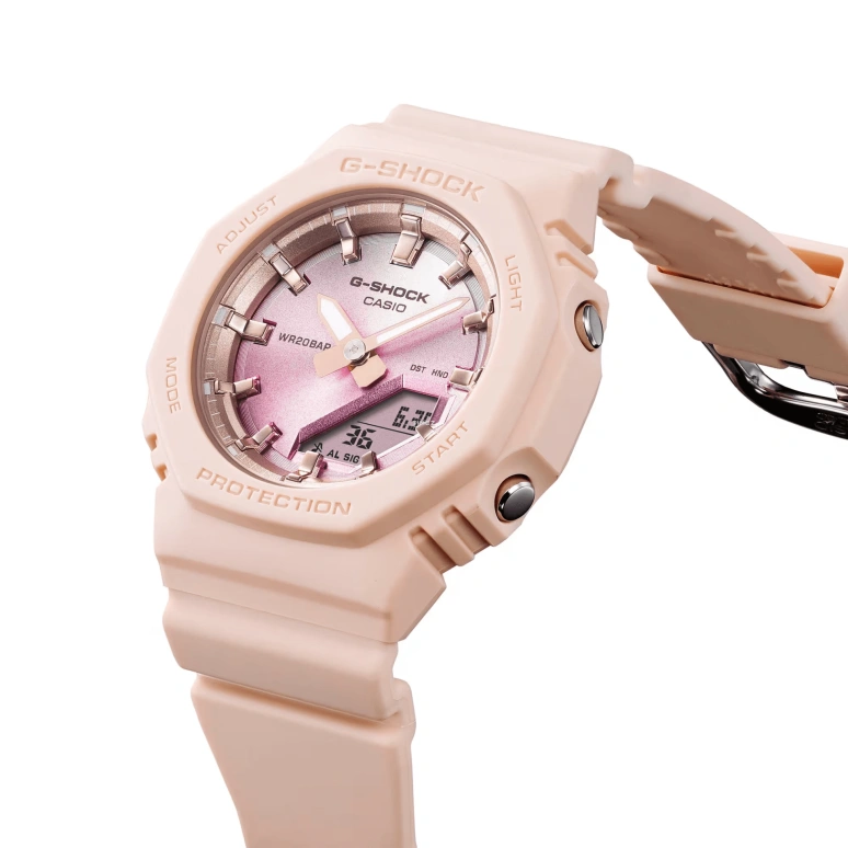 卡西欧,G-SHOCK 40.20毫米,40.20毫米,生物基,合成树脂,粉色,石英,倒计时,计时,月历,星期历,矿物水晶,八角形,GMAP2100SG4A