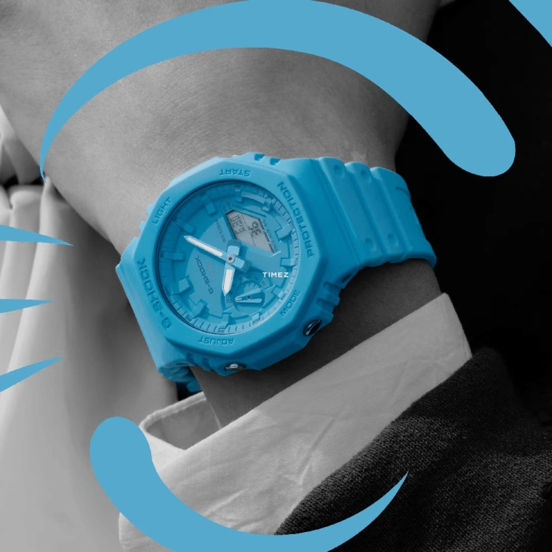 卡西欧,G-SHOCK 48.50x45.40毫米,48.50x45.40毫米,碳纤维,生物基,合成树脂,蓝色,石英,倒计时,计时,月历,星期历,矿物水晶,八角形,GA2100,GA2100-2A2