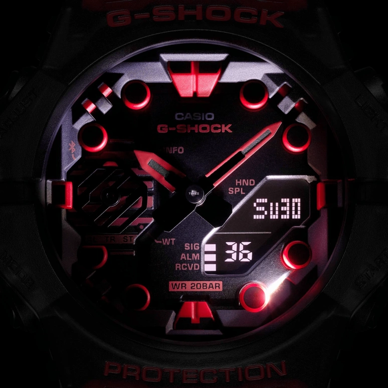 卡西欧,G-SHOCK 42.50x46毫米,42.50x46毫米,合成树脂,碳纤维,黑色,石英,倒计时,计时,月历,星期历,矿物水晶,圆形,GAB001G,GAB001G-1A
