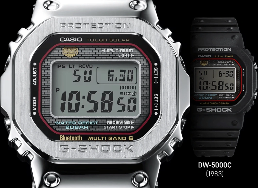 卡西欧,G-SHOCK 49.30x43.20毫米,49.30x43.20毫米,精钢,黑色,石英,倒计时,计时,月历,星期历,矿物水晶,方形,GMWB5000D,GMWB5000D-1C