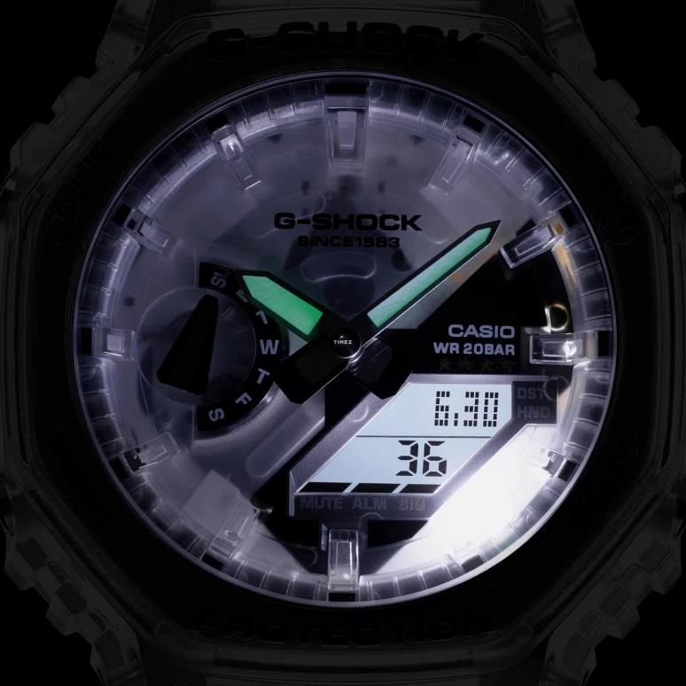卡西欧,G-SHOCK 48.50x45.40毫米,48.50x45.40毫米,合成树脂,碳化钛金属陶瓷,白色,石英,倒计时,计时,月历,星期历,矿物水晶,圆形,GA2140RX,GA2140RX-7A