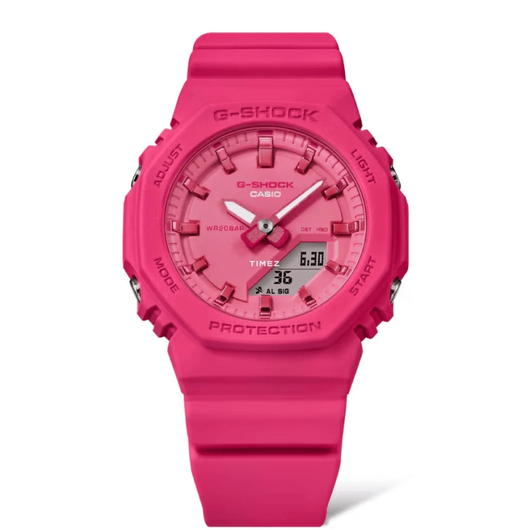 卡西欧,G-SHOCK 46x40.20毫米,46x40.20毫米,合成树脂,生物基,粉红色,石英,倒计时,计时,月历,星期历,玻璃,矿物水晶,八角形,GMAP2100PP,GMAP2100PP-4A