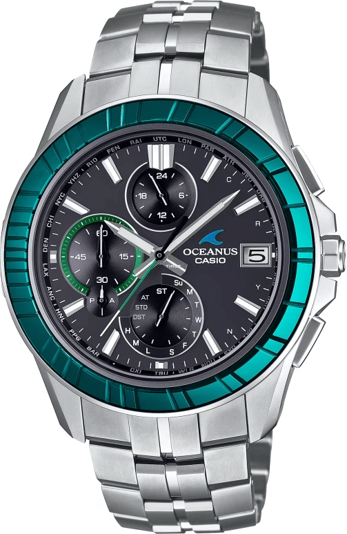 卡西欧,OCEANUS 47.50x42.80毫米,47.50x42.80毫米,钛,黑色,石英,倒计时,计时,星期历,日历,蓝宝石,水晶玻璃,圆形,OCWS7000SG1A