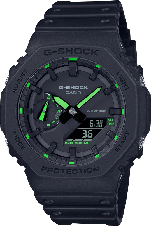卡西欧,G-SHOCK 48.50x45.40毫米,48.50x45.40毫米,碳纤维,合成树脂,黑色,石英,倒计时,计时,月历,星期历,矿物水晶,八角形,GA2100,GA2100-1A3