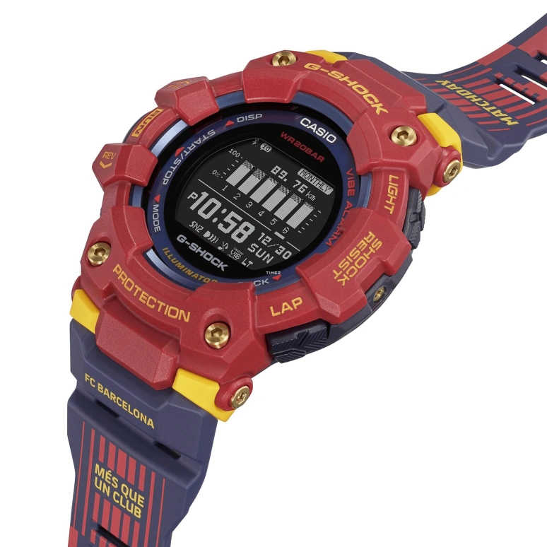 卡西欧,G-SHOCK 49.30毫米,49.30毫米,合成树脂,蓝色,石英,倒计时,计时,月历,星期历,矿物水晶,圆形,GBD100BAR,GBD100BAR-4