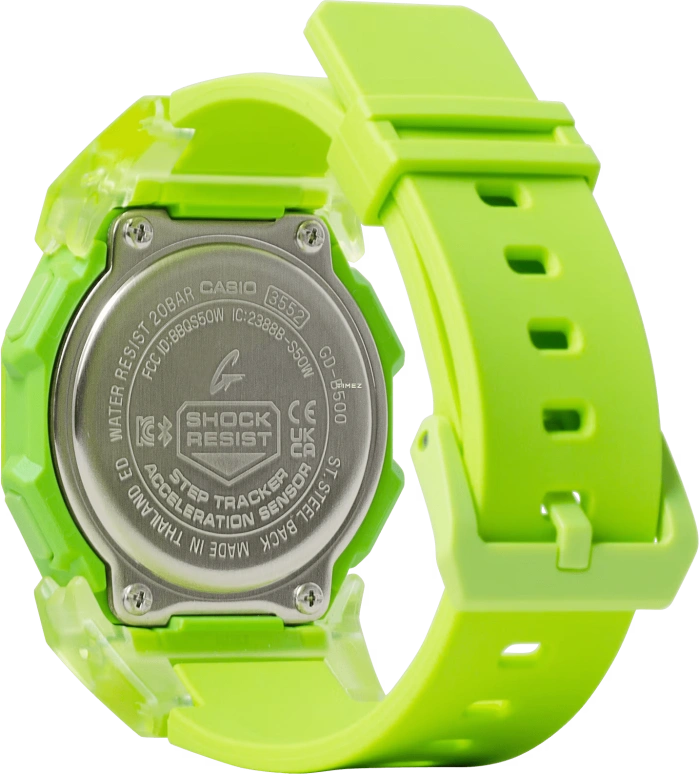 卡西欧,G-SHOCK 46.30x41.50毫米,46.30x41.50毫米,合成树脂,绿色,石英,倒计时,计时,年历,月历,矿物水晶,方形,GDB500S,GDB500S-3