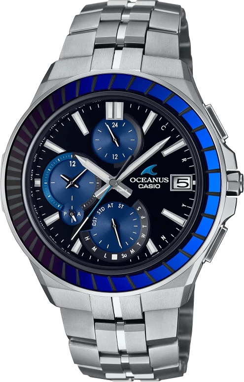 卡西欧,OCEANUS 48.80x42.30毫米,48.80x42.30毫米,钛,黑色,石英,计时,星期历,日历,世界时,蓝宝石,水晶玻璃,银色,OCWS5000EK1A