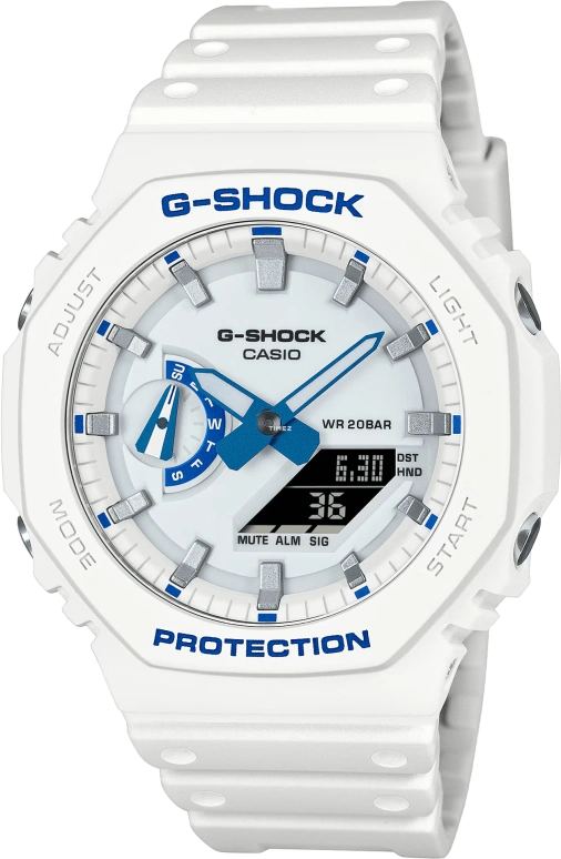 卡西欧,G-SHOCK 48.50x45.40毫米,48.50x45.40毫米,碳纤维,生物基,合成树脂,白色,石英,倒计时,计时,月历,星期历,矿物水晶,八角形,GA2100HDS7A1