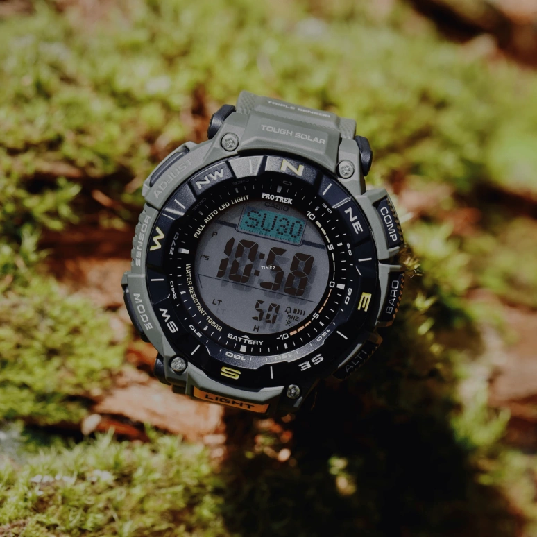Casio,PROTREK 54.70x51.70mm,54.70x51.70mm,Bio-sourced,Grey,Quartz,Countdown,Chronograph,Month,Date,Hardlex,Glass,Round,PRG340,PRG340-3