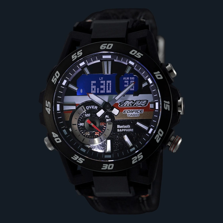 Casio,EDIFICE 48mm,48mm,Carbon,Resin,Multi-Color,Quartz,Countdown,Chronograph,Month,Date,Hardlex,Round,ECB40MU,ECB40MU-1A
