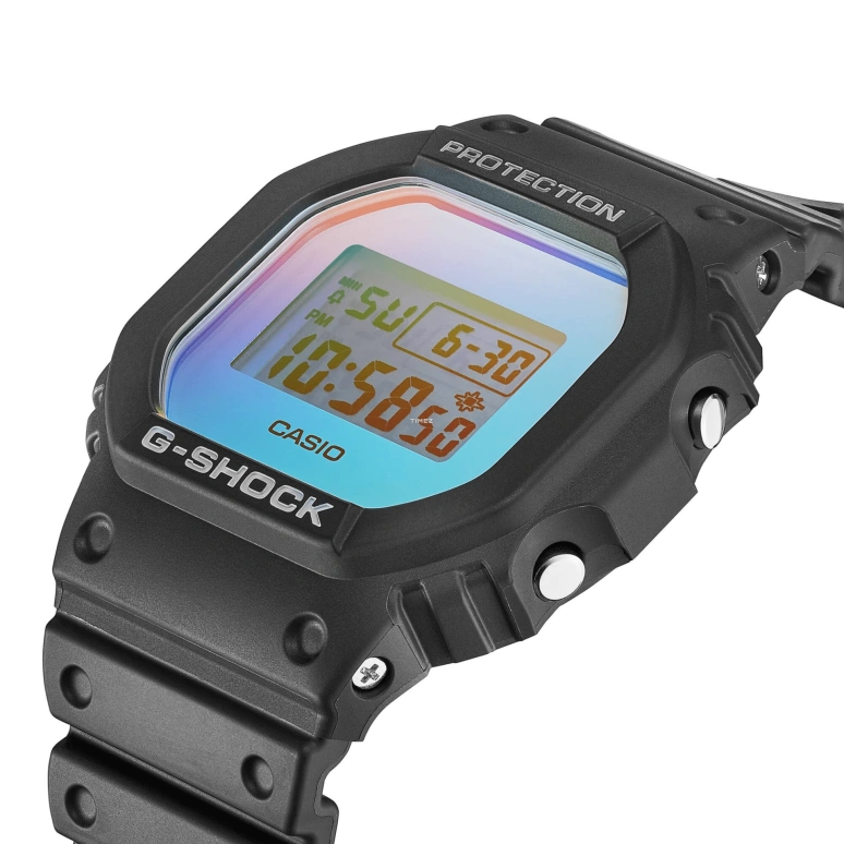 卡西欧,G-SHOCK 48.90x42.80毫米,48.90x42.80毫米,合成树脂,渐变色,虹色,石英,倒计时,计时,月历,星期历,矿物水晶,方形,DW5600SR,DW5600SR-1