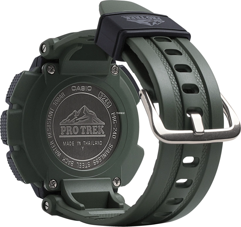 卡西欧,PROTREK 57.30x50.90毫米,57.30x50.90毫米,合成树脂,绿色,石英,倒计时,计时,月历,星期历,矿物水晶,圆形,PRG240,PRG240-3