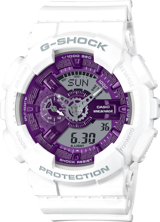 卡西欧,G-SHOCK 55x51.20毫米,55x51.20毫米,合成树脂,紫色,灰色,石英,倒计时,计时,月历,星期历,矿物水晶,圆形,GA110WS,GA110WS-7A
