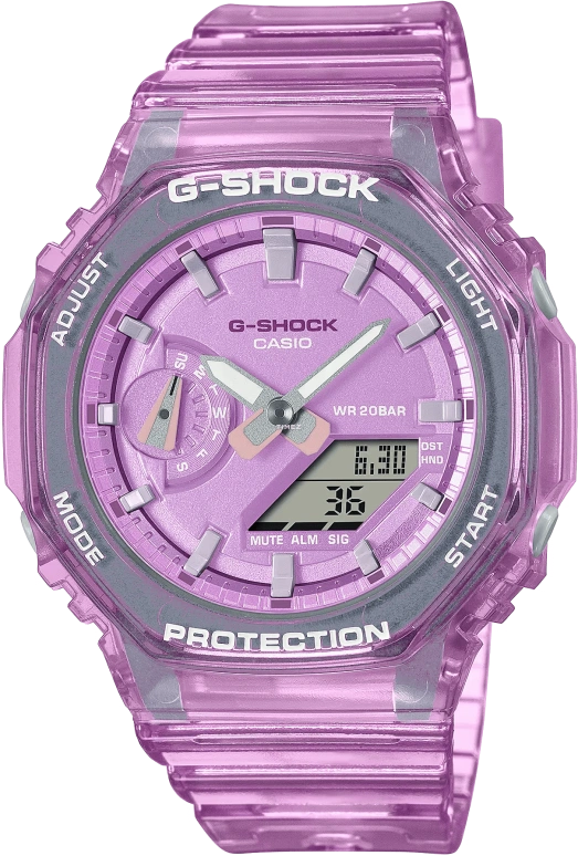卡西欧,G-SHOCK 46.20x42.90毫米,46.20x42.90毫米,合成树脂,碳纤维,粉色,石英,倒计时,计时,月历,星期历,矿物水晶,圆形,GMAS2100SK4A