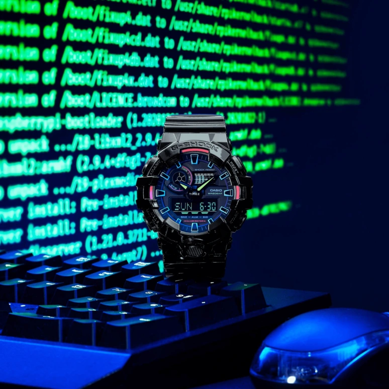 卡西欧,G-SHOCK 53.40毫米,53.40毫米,合成树脂,黑色,石英,倒计时,计时,月历,星期历,矿物水晶,圆形,GA700RGB,GA700RGB-1A