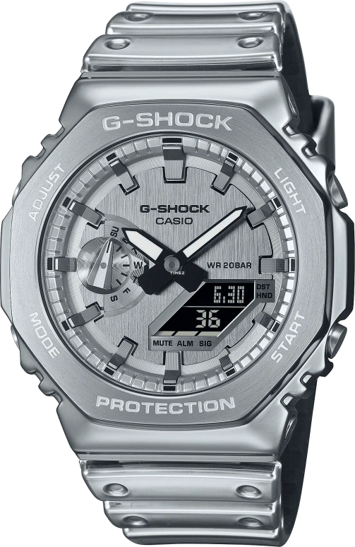 卡西欧,G-STEEL 44.40毫米,44.40毫米,不锈钢,银色,石英,倒计时,计时,月历,星期历,矿物水晶,八角形,GM2100YM,GM2100YM-8A